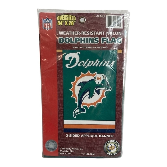 NWT VNTG MIAMI DOLPHINS Banner Flag 2side Embroidered Applique NFL Fabric Banner - Picture 1 of 2